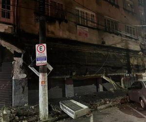 Temporal pode ter causado queda de marquise que deixou dois feridos no Centro de Santos.