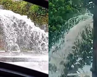 Vazamento de grandes propor&ccedil;&otilde;es atinge regi&atilde;o do 'Sob as Ondas' no Guaruj&aacute;.