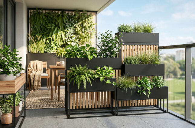 Adeus vasos no ch&atilde;o: Suportes elevados de metal e madeira s&atilde;o a nova aposta para varandas em 2026