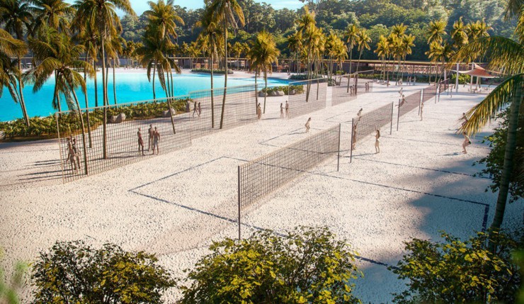 Ainda de acordo com o projeto, todas as edificações principais do condomínio foram planejadas para emoldurar a faixa de areia e são todas voltadas para a piscina principal