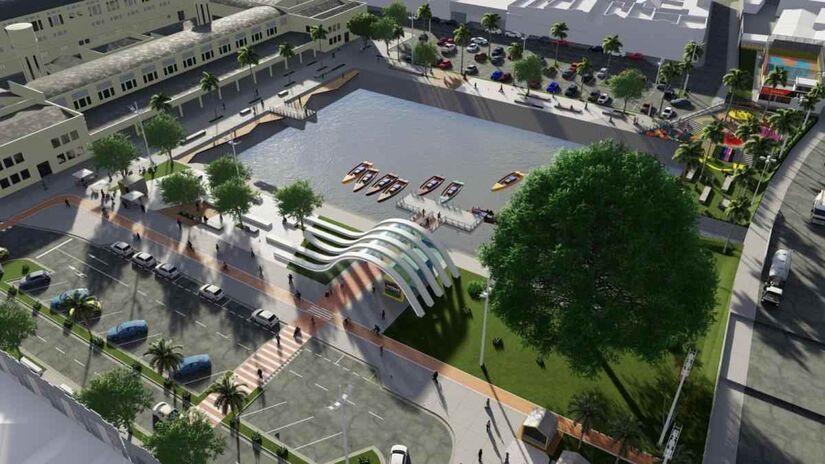 O terminal de passageiros das catraias, que interliga Santos e o distrito de Vicente de Carvalho (Guarujá) e registra movimento estimado em 10 mil pessoas por dia/Divulgação