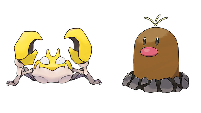 Os pokémons Krabby (versão shiny) e Diglett / Reprodução