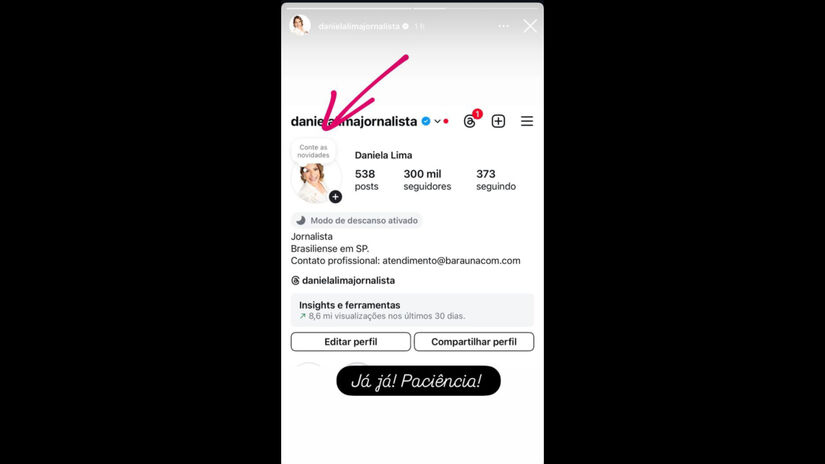"Já já! Paciência!", escreveu ela "respondendo" à pergunta da função "Notas" do Instagram / Reprodução/Instagram