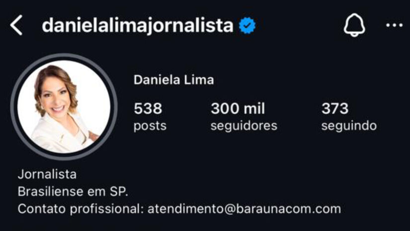 No perfil da jornalista no Instagram, é possível ver um endereço de e-mail de uma agência de comunicação / Reprodução/Instagram