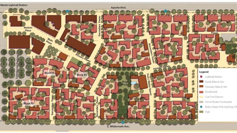 Culdesac Tempe: o primeiro bairro dos EUA projetado para viver sem carros também está próximo a uma estação de metrô / Opticos Design/Divulgação Culdesac