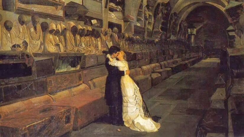 O quadro 'Amore e Morte' de Calcedonio Reina foi pintado no local / Domínio Público
