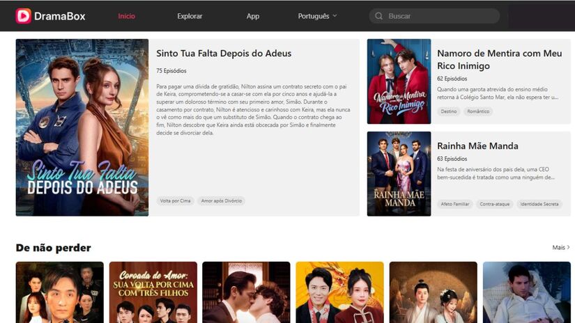Plataforma DramaBox exibe novelas curtas de grande apelo entre jovens espectadores/ Plataforma DramaBox
