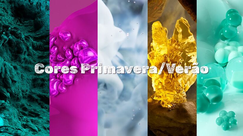 A paleta dessas estações traz cores vibrantes e sensoriais, como Electric Fuchsia, Blue Aura, Amber Haze e Jelly Mint, que refletem criatividade, energia e recomeço/Coloro