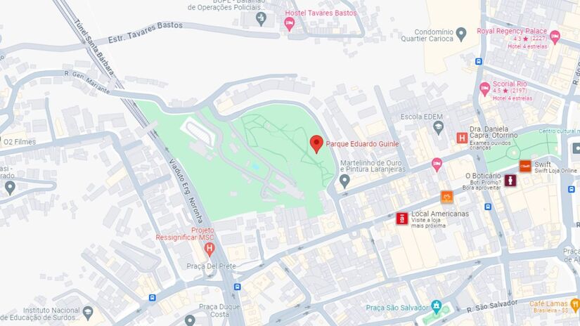 Essa é a localização exata do Parque Eduardo Guinle, no bairro das Laranjeiras/Reprodução/Google Maps