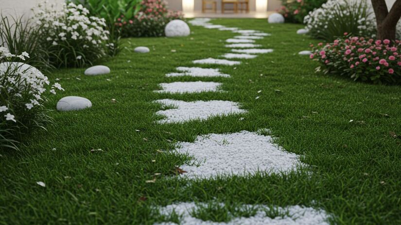 Mais do que decoração: pedras brancas ajudam a manter o solo úmido, reduzem a necessidade de regar com frequência e dispensam produtos químicos no cuidado com o jardim / Fotos: ImageFX
