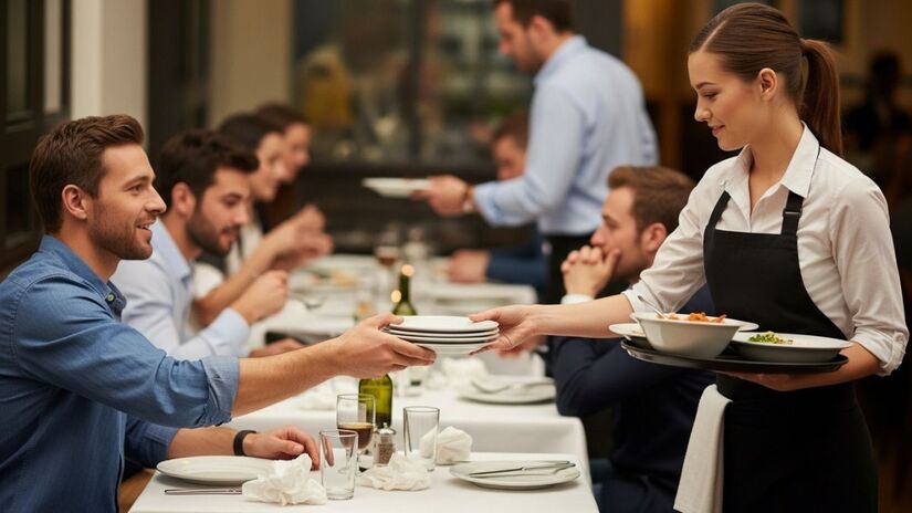 Comportamentos simples em situações comuns, como em um restaurante, podem refletir empatia, respeito e responsabilidade, mesmo sem a intenção de demonstrar tais qualidades / Fotos: Imagens geradas por IA/ImageFX