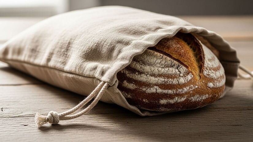 Segundo especialistas citados pelo jornal The Daily Meal, a melhor forma de armazenar pães é utilizando sacos de lona ou de papel, que permitem a ventilação adequada sem causar o ressecamento do alimento / Fotos: Imagens geradas por IA/ImageFX