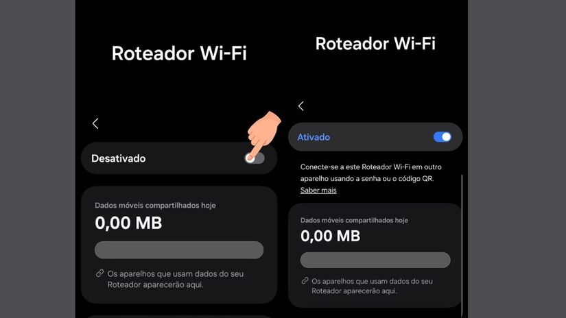 Ativar hotspot  Ligue o interruptor para iniciar a rede Wi-Fi/ Diário do Litoral