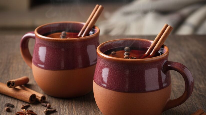 Vinho quente (ou quentão) preparado com cravo, canela e outras especiarias aromáticas/ Gerado por IA/Gemini