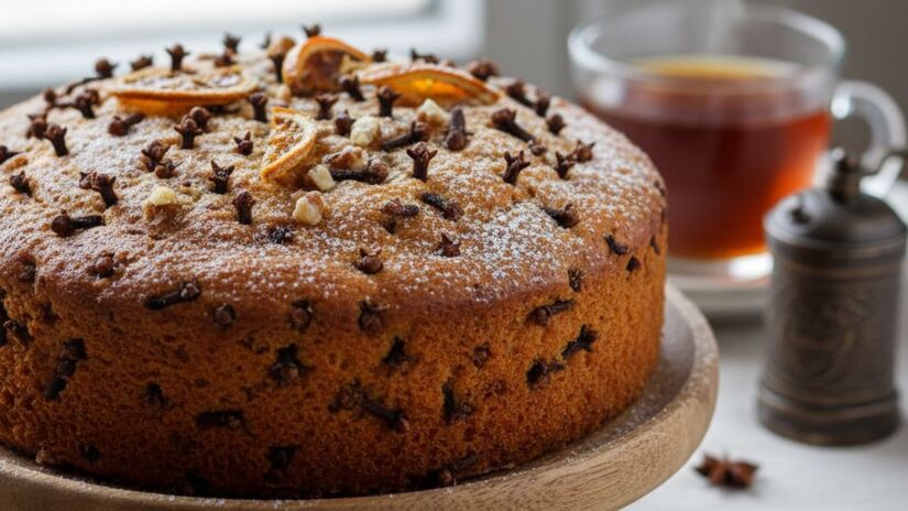 Bolo de especiarias com cravo e raspas de laranja, uma combinação clássica de sabor e perfume/ Gerado por IA/Gemini