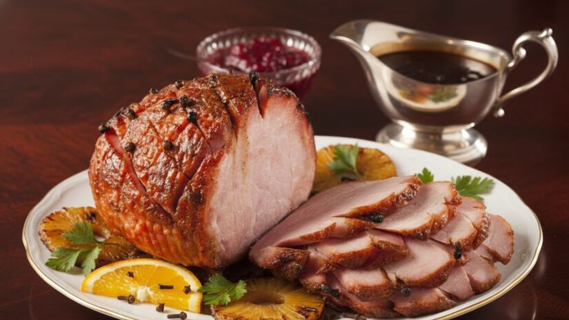 Tender assado com cravo-da-índia, tradicional em ceias de fim de ano/ Gerado por IA/Gemini