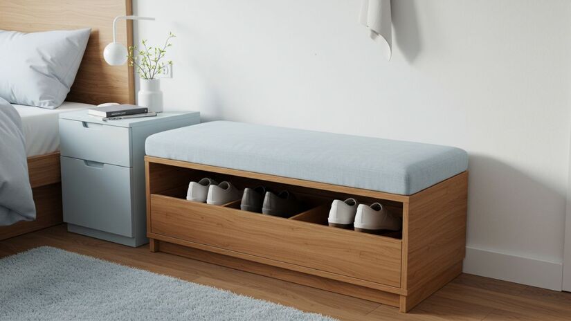 Pode ser usado aos pés da cama, próximo ao armário ou no closet, otimizando o espaço