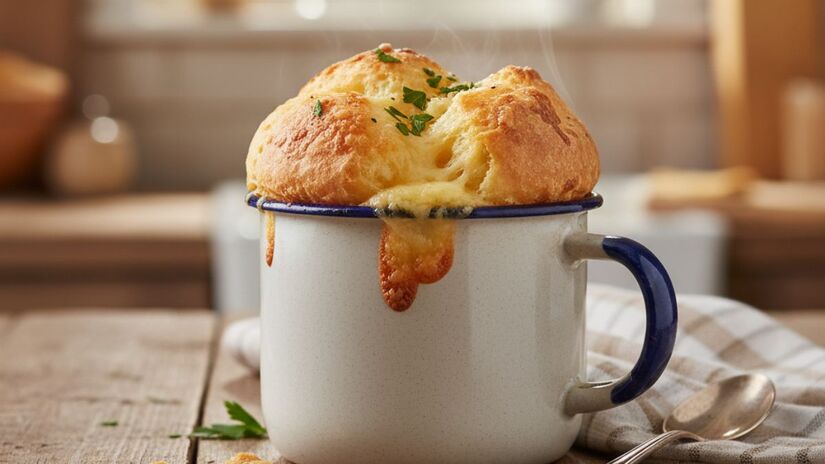 Pão de queijo de caneca quentinho para começar o dia bem/ Gerado por IA/Gemini