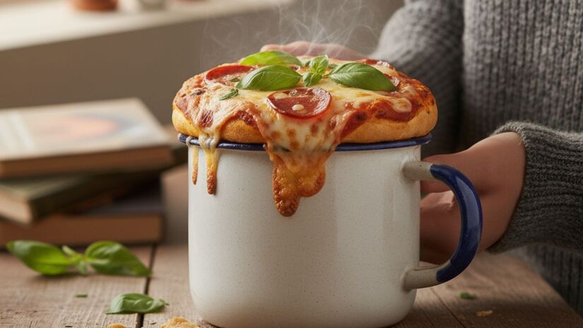 Pizza de caneca fácil que resolve a fome da noite/ Gerado por IA/Gemini