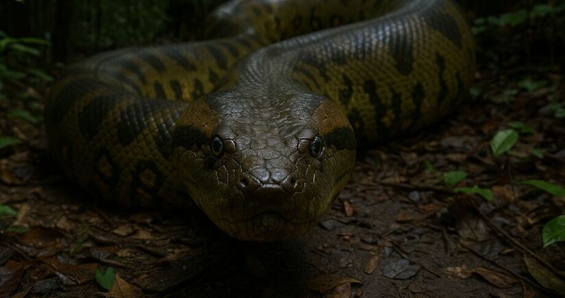 Curiosamente, a diferença genética entre a Eunectes akayima e a anaconda verde tradicional é de apenas 5,5%/Imagem IA