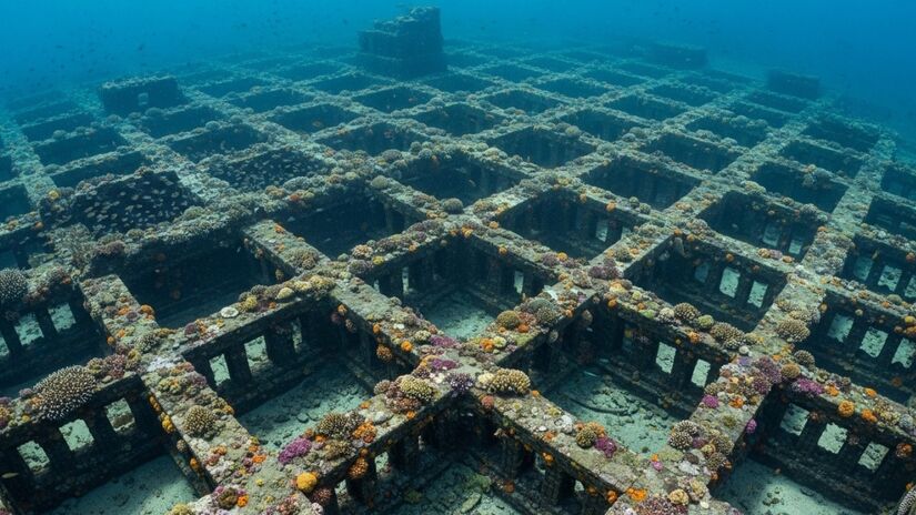 Descoberta submarina reacende o debate sobre a possível cidade perdida de Atlântida  ou uma formação natural / Imagem ilustrativa gerada por IA
