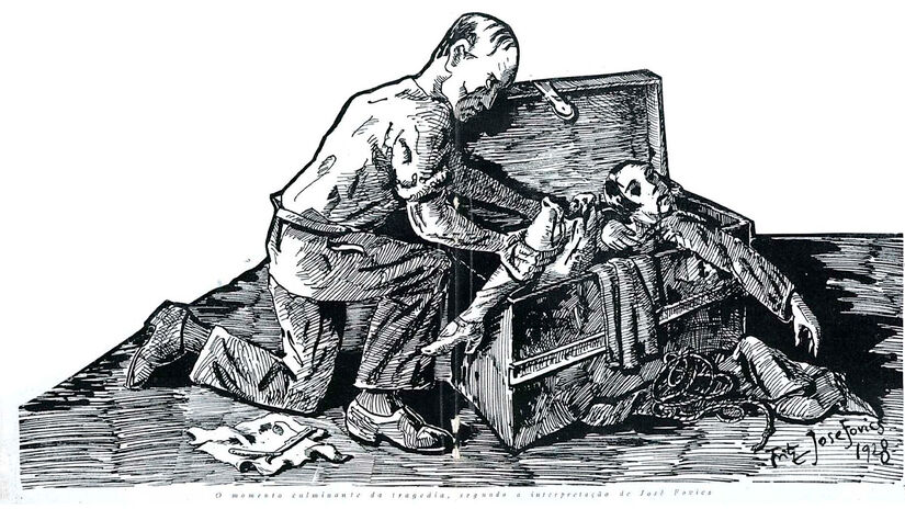 Desenho publicado na revista O Malho ilustrando o terrível caso que abalou o país.