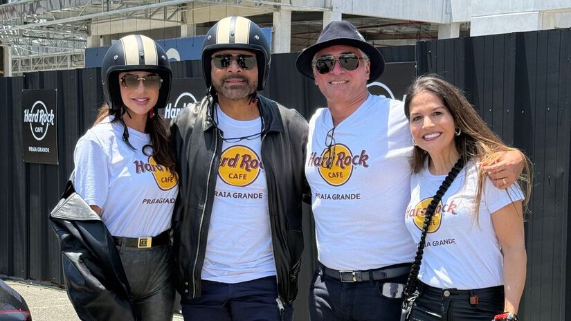Entre os lugares percorridos pelos motociclistas estavam o Instituto Projeto Neymar Jr., a Avenida Presidente Kennedy e a Orla da Praia da
Guilhermina, finalizando no Litoral Plaza Shopping, que será o endereço oficial da nova unidade do Hard Rock Cafe no litoral paulista (NR Sports/Divulgação)