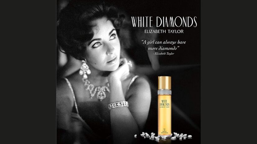 Elizabeth Taylor e seu perfume White Diamonds, lembrado na faixa "Elizabeth Taylor" do novo álbum de Swift/ Reprodução Amazon/The Buy Box Store