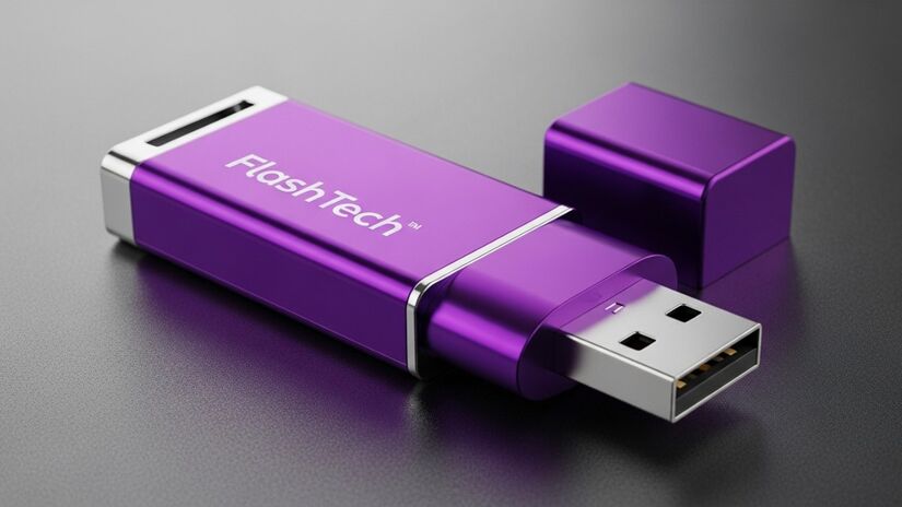 Pequeno no tamanho, mas grande na utilidade, o pendrive roxo garante agilidade no trabalho e nos estudos / ImageFX/Gerada por IA