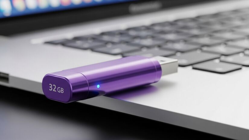 Além de eficiente, o pendrive roxo adiciona um toque de personalidade ao seu kit tecnológico / ImageFX/Gerada por IA