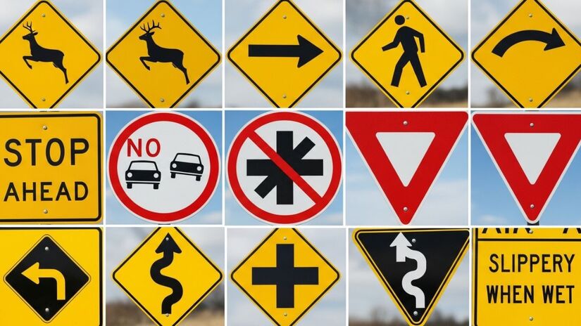 Existem muitas placas nas ruas e estradas que indicam algum possível perigo para os condutores (Image FX/Imagem Gerada por IA)