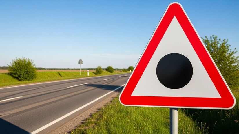 Inclusive, essa placa triangular branca com um ponto no centro está sendo instalada em alguns trechos (Image FX/Imagem Gerada por IA)