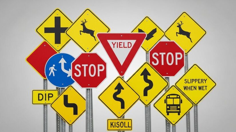 Regiões que possuem um alto indice de acidentes, acabam contando com essa placa triangular com um símbolo preto no centro (Image FX/Imagem Gerada por IA)