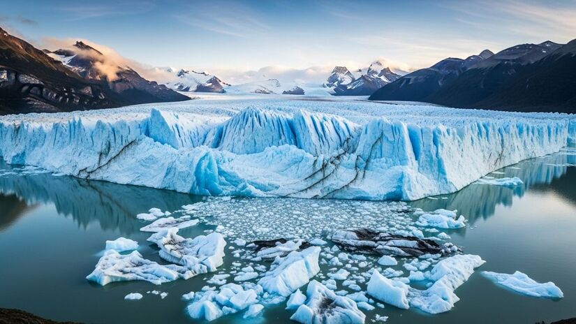 Um colapso total da Thwaites poderia elevar o nível do mar em até 65 centímetros globalmente (imagens ilustrativas) / Imagens geradas por IA/ImageFX