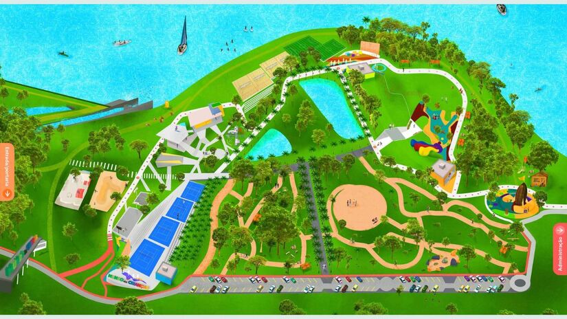 Mundo das Crianças, parque moderno e interativo com brinquedos, quadras, áreas temáticas e vista para a represa, tornando-se um dos destinos preferidos das famílias/ Mundo das Crianças Jundiaí