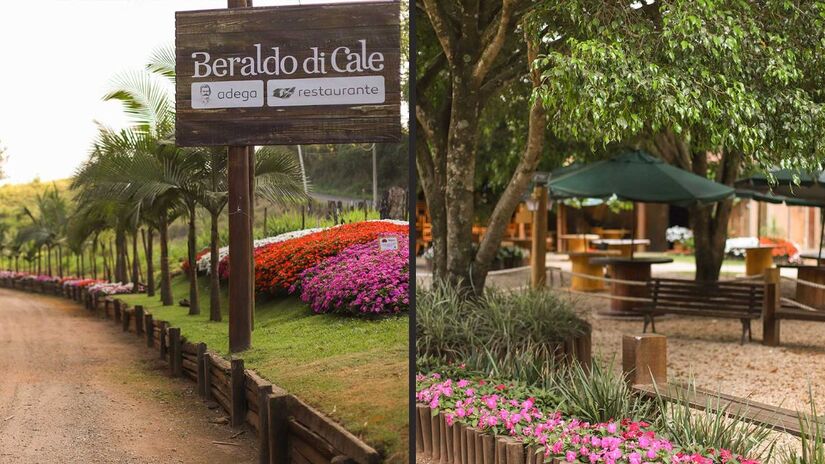 A tradicional vinícola Beraldo di Cale combina restaurante, adega e paisagens floridas, destacando-se como um dos principais pontos da Rota da Uva com gastronomia e produção artesanal/ Beraldo di Cale