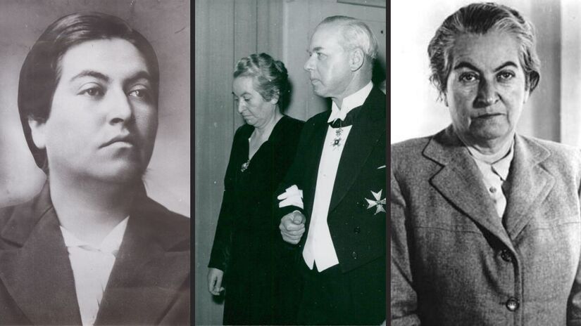 Gabriela Mistral em 1922, durante a cerimônia do Prêmio Nobel de 1945 ao lado de Anders Österling e em 1946/ Domínio Público/Wikimedia Commons