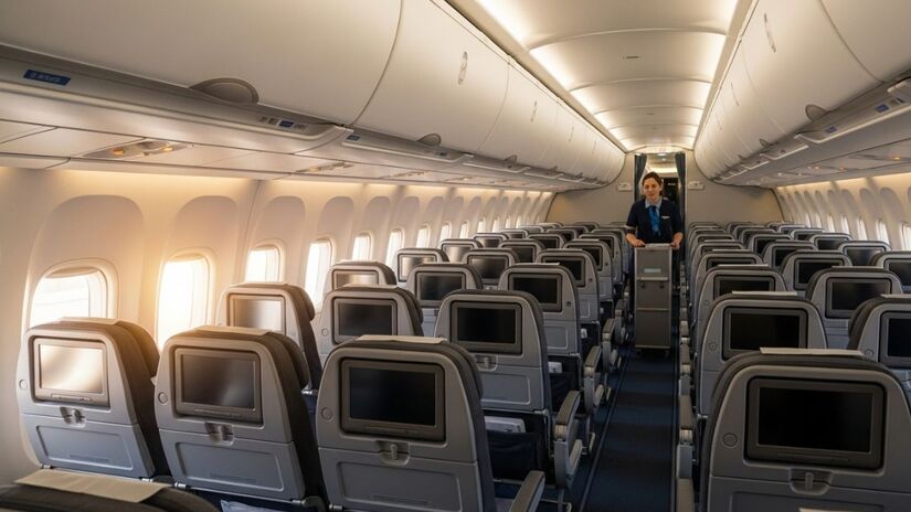 Não existem assentos de classe econômica neste voo, apenas 94 lugares na Premium Economy e 67 na Business Class