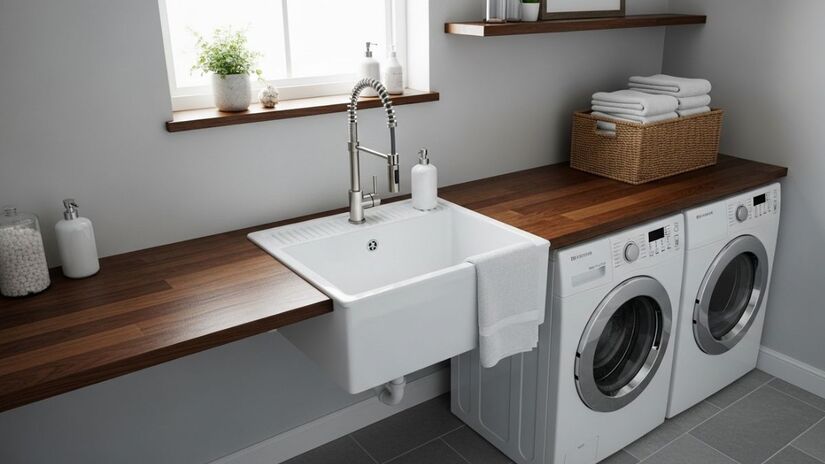 É possível adaptar uma pia comum para funcionar como tanque, alternativa popular entre quem prefere soluções econômicas e criativas