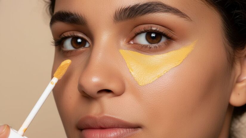 O corretivo amarelo cobre hematomas, manchas, veias e olheiras arroxeadas/ Gerado por IA/Gemini