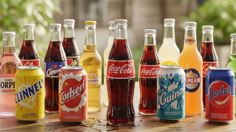 Refrigerantes e sucos de frutas puros são as principais bebidas que devem ser evitadas no calor / Imagens geradas por IA/ImageFX