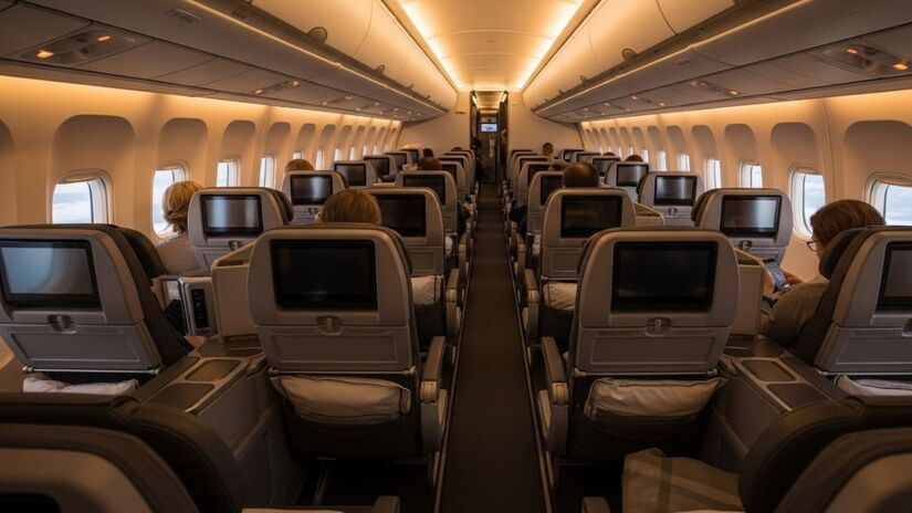 A aeronave possui teto elevado, janelas maiores e iluminação especial desenvolvida para reduzir os efeitos do jet lag