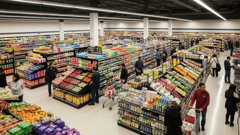 As lojas são minimalistas, sem açougue ou padaria, com produtos dispostos diretamente em pallets