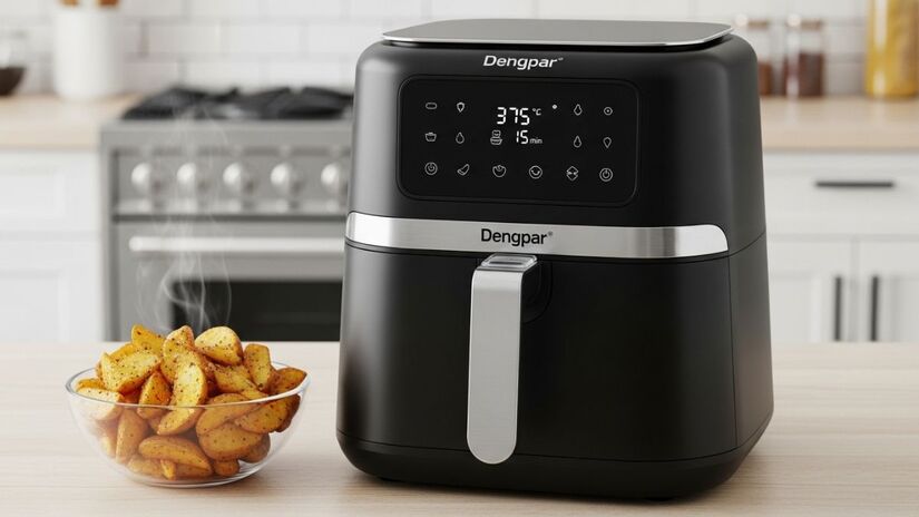 A grande janela frontal permite acompanhar o cozimento sem abrir o aparelho