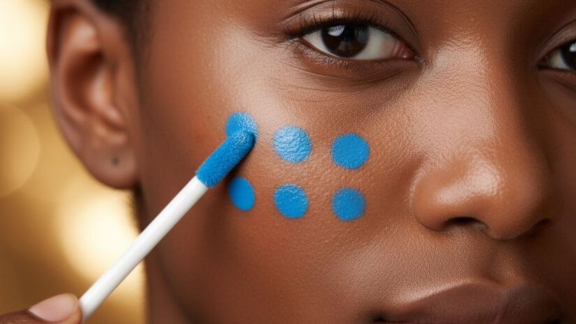 O azul disfarça a cor laranja, sendo indicado para manchas alaranjadas causadas por autobronzeadores, por exemplo/ Gerado por IA/Gemini