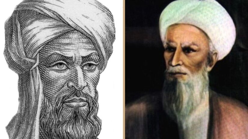 Retratos artísticos de estudiosos que marcaram a ciência em Bagdá: Al-Khwarizmi, pai da álgebra, e Al-Razi, pioneiro da medicina experimental/ Michel Bakni/Wikimedia Commons/Domínio público