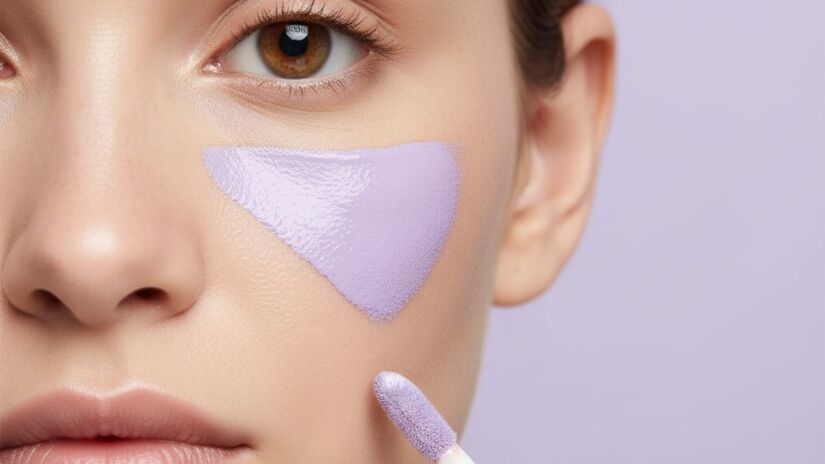 O lilás serve para neutralizar tons amarelados e amarronzados na pele, sendo ideal para camuflar manchas de melasma ou sardas. Também é usado para ajustar o subtom de bases muito amareladas, deixando-as mais neutras ou frias/ Gerado por IA/Gemini