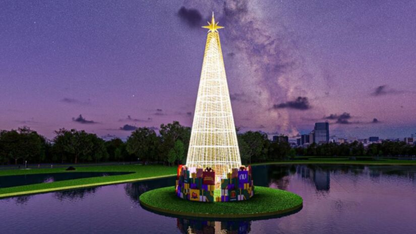 O ponto alto da decoração será a Árvore de Natal de 35 metros de altura, que será instalada na pequena ilha do lago do Barigui, finalizando o caminho do Parque Mágico/Divulgação/PMC