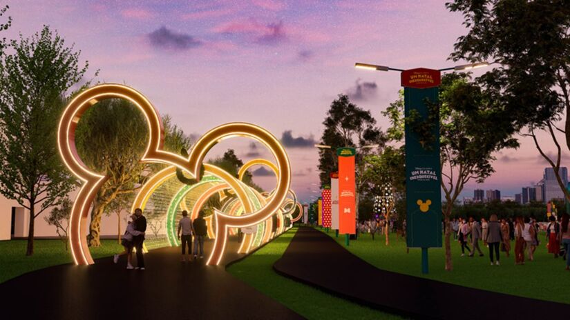 O Parque Mágico terá um deslumbrante Túnel de Luz de 100 metros na pista de caminhada, com arcos no formato das orelhas do Mickey Mouse/Divulgação/PMC