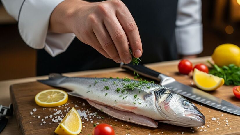 No ranking da Surrey Live, onde 100 pontos é um valor máximo de nutrição, o robalo ficou na terceira colocação, atrás apenas da amêndoa e da fruta-do-conde (Imagem gerada por IA e meramente ilustrativa/Image FX)